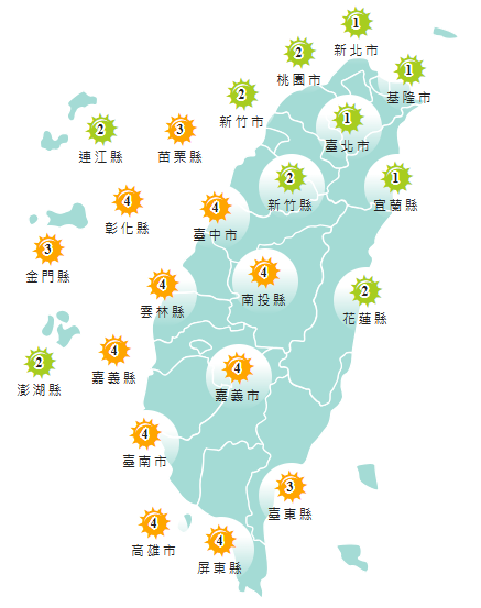 氣象署發布各地紫外線指數預報概況。 圖：氣象署提供