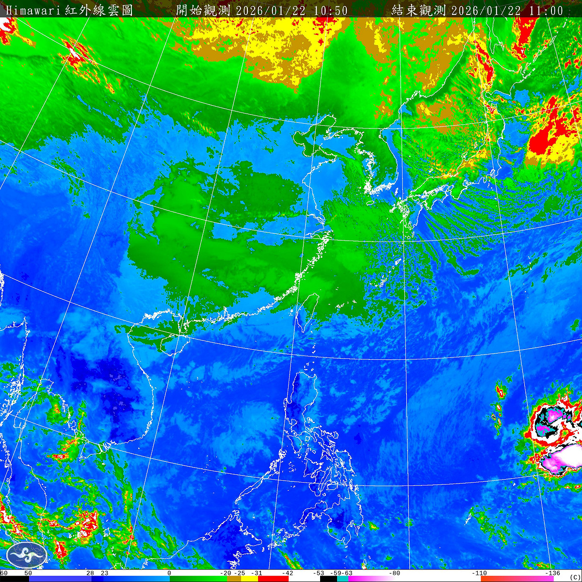 今、明兩天冷氣團籠罩，今（22）日北台整天濕冷、北部、東半部有局部雨。 圖：取自氣象署