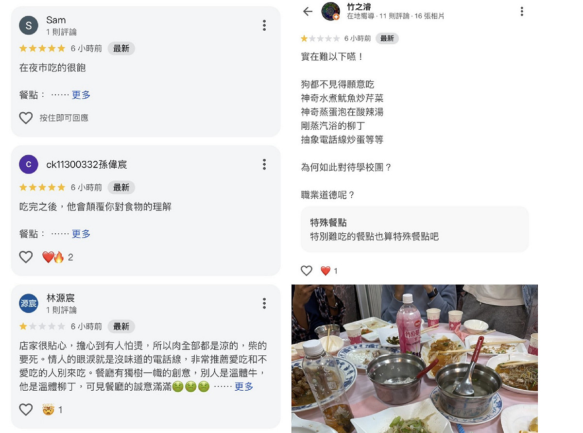 學生不滿餐廳至店家Google評論留言負評並發文反諷。 圖：翻攝自Google地圖