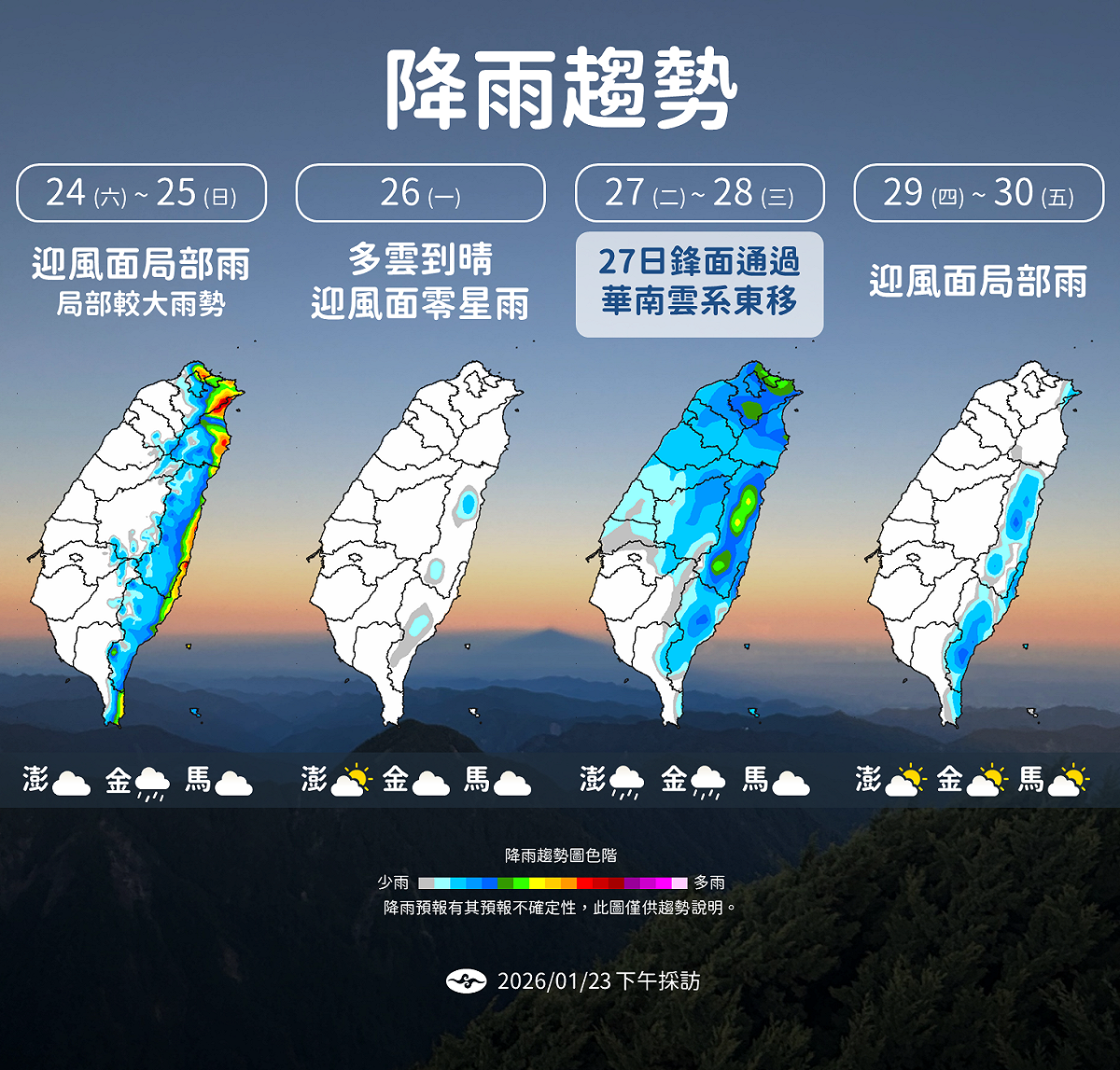 未來一週降雨趨勢。 圖：氣象署／提供