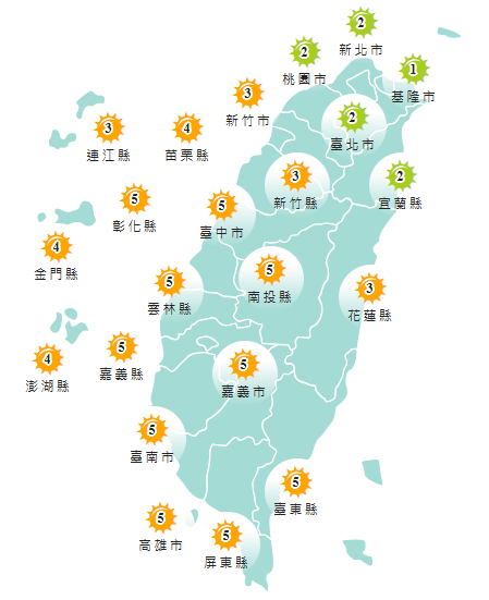 氣象署發布各地紫外線指數預報概況。 圖：氣象署提供