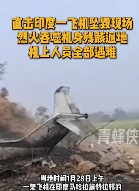 印度發生墜機的地點，現場可看到機尾。 圖 : 影片截圖