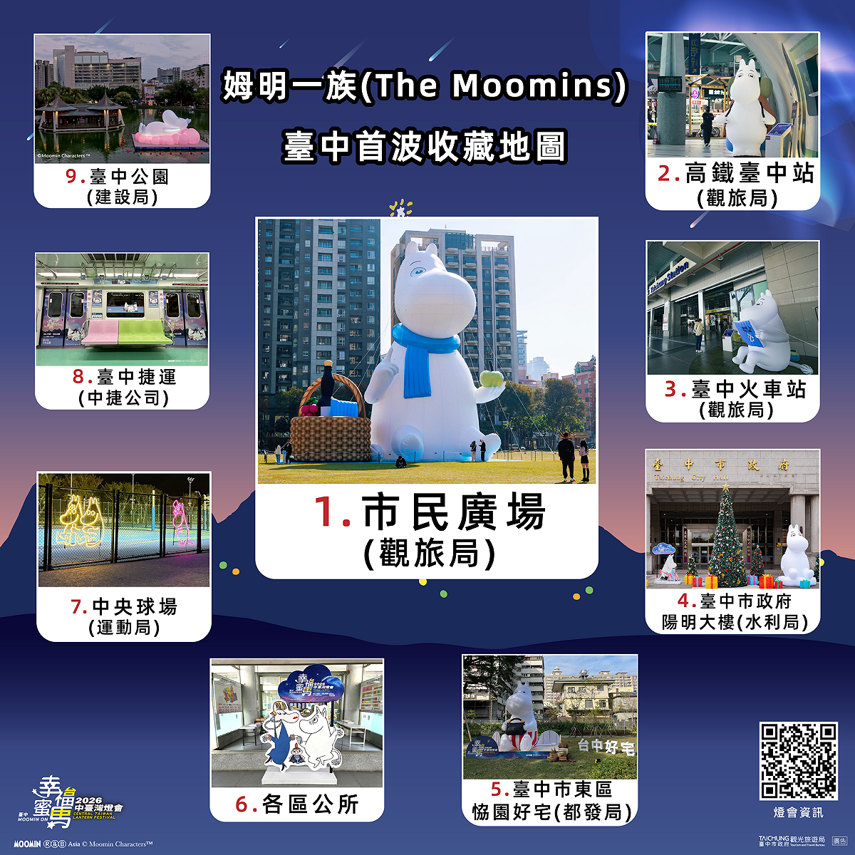 姆明一族台中首波收藏地圖。 圖：台中市政府/提供