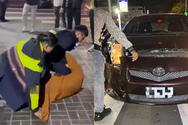 身穿袈裟的林姓男子駕車自撞，抗拒酒測遭警壓制。 圖：翻攝自Threads