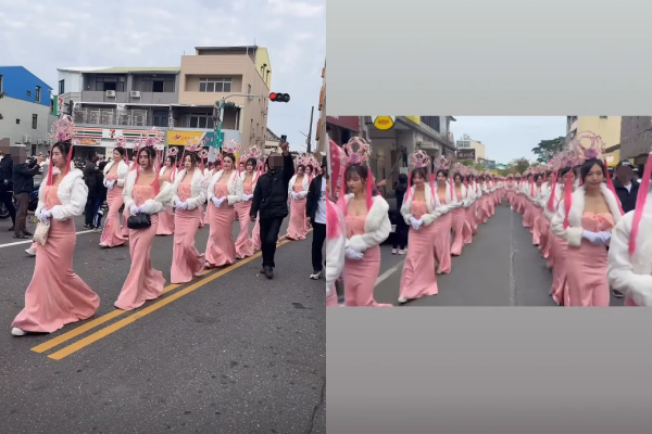 台南「福德正神三載圓科平安繞境大典」出動100位辣妹禮生成全場焦點。 圖：翻攝自臺南舞魅孃IG