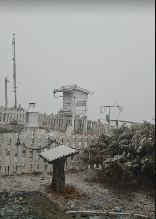 玉山氣象站今日17時20分開始下雪。 圖：氣象署／提供