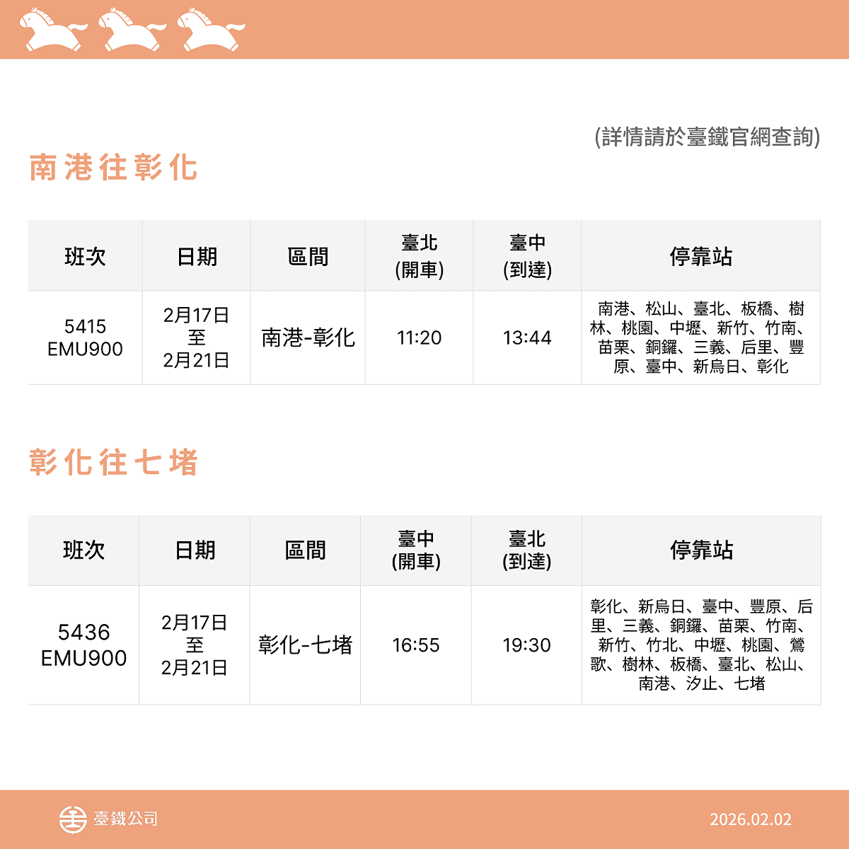 西線區間快車加開列車車次、時刻。(南港往返彰化) 圖：台鐵公司/提供