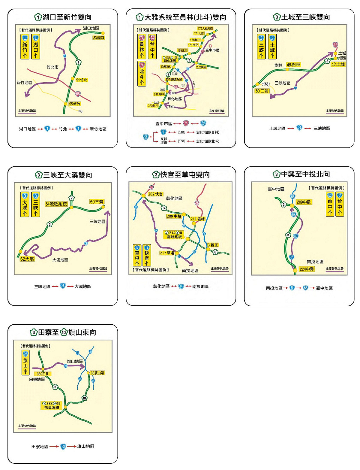 春節連假國道短途替代道路圖。 圖：交通部高速公路局/提供