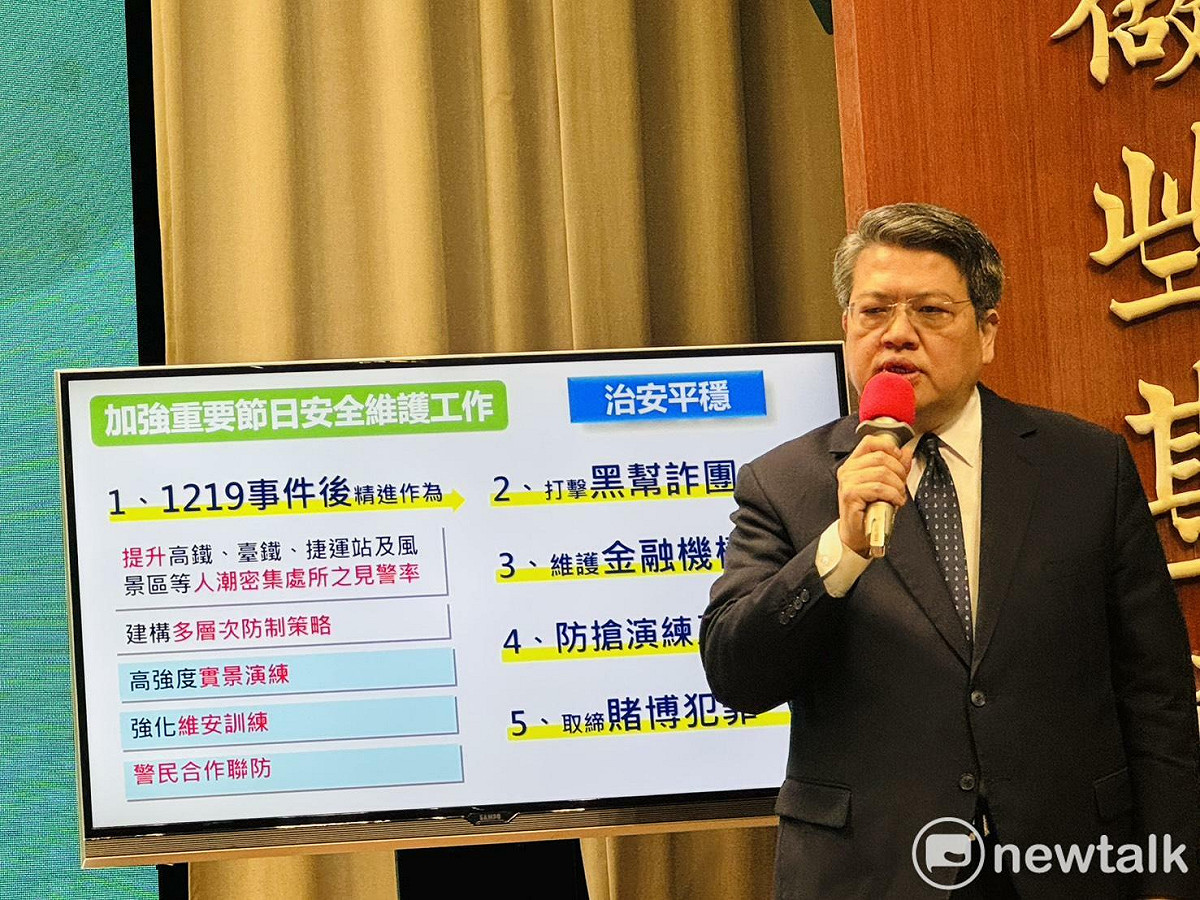 警政署副署長郭士傑說明，安危工作設定治安平穩、交通順暢、民眾安心等3大主軸。 圖：謝莉慧/攝