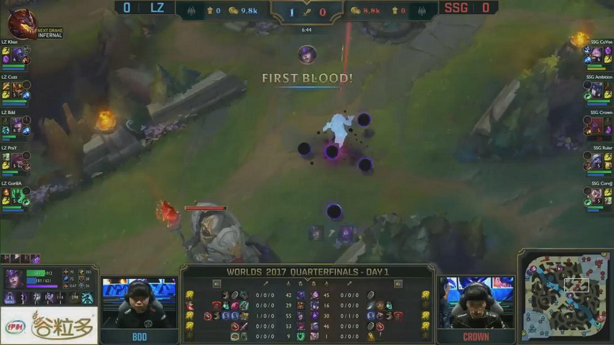 比賽時間6分鐘時的單殺。 圖：翻攝自 LoL Esports YouTube