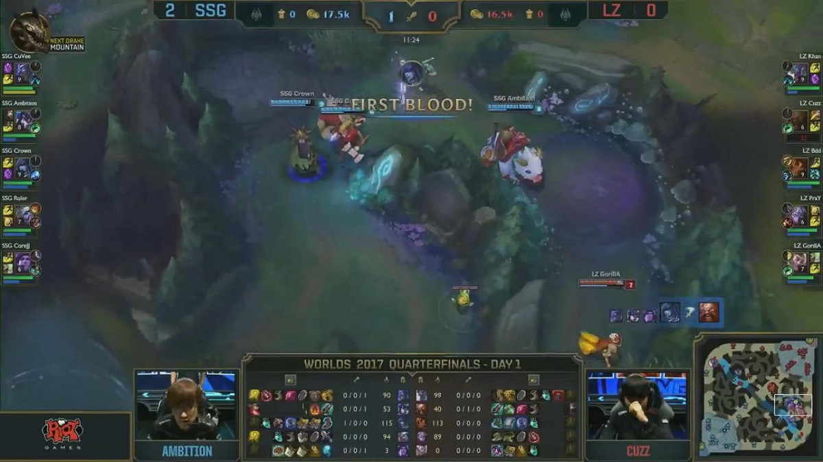 由SSG策動的野區首殺。 圖：翻攝自 LoL Esports YouTube