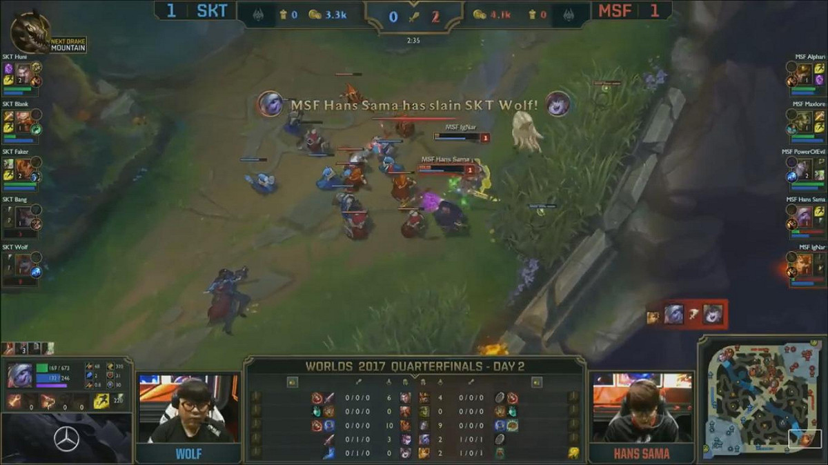 相當前期時，SKT的下路組竟然被對線雙殺。 圖：翻攝自 LoL Esports YouTube