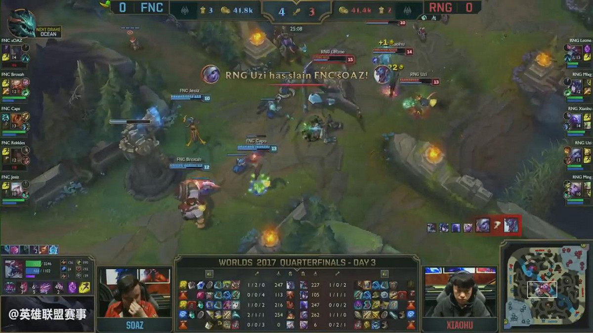 25分時出現的比賽突破點。 圖：翻攝自 LoL Esports YouTube