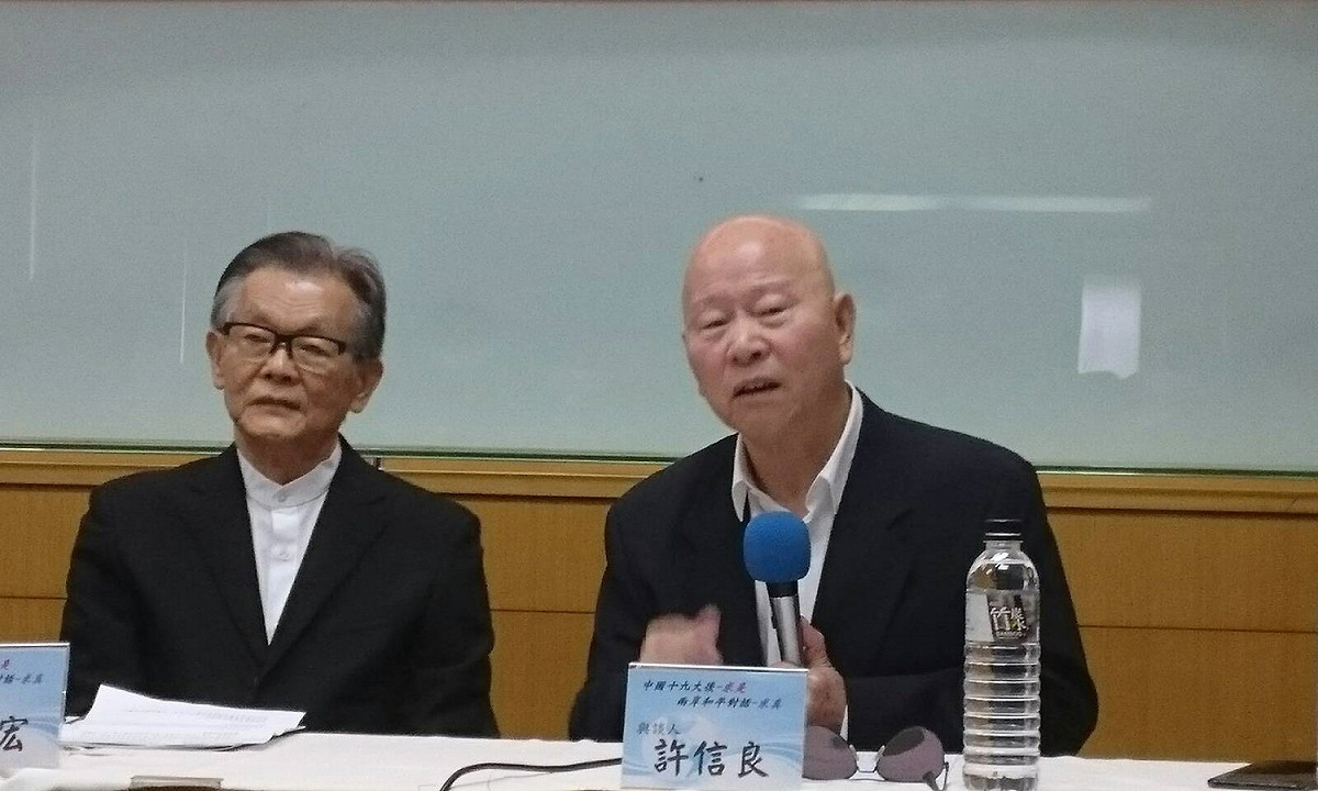 對於張俊宏（左）邀請習近平訪台，前民進黨主席許信良（右）直接洗臉說，這主張不適當。 圖：林朝億/攝