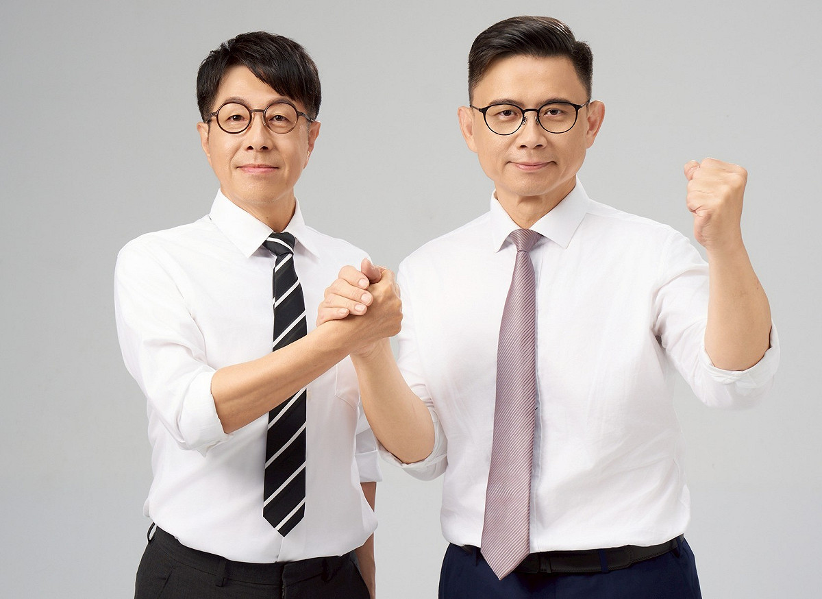尹立(左)發布與賴瑞隆(右)合拍推薦影片。 圖：尹立競選服務處/提供