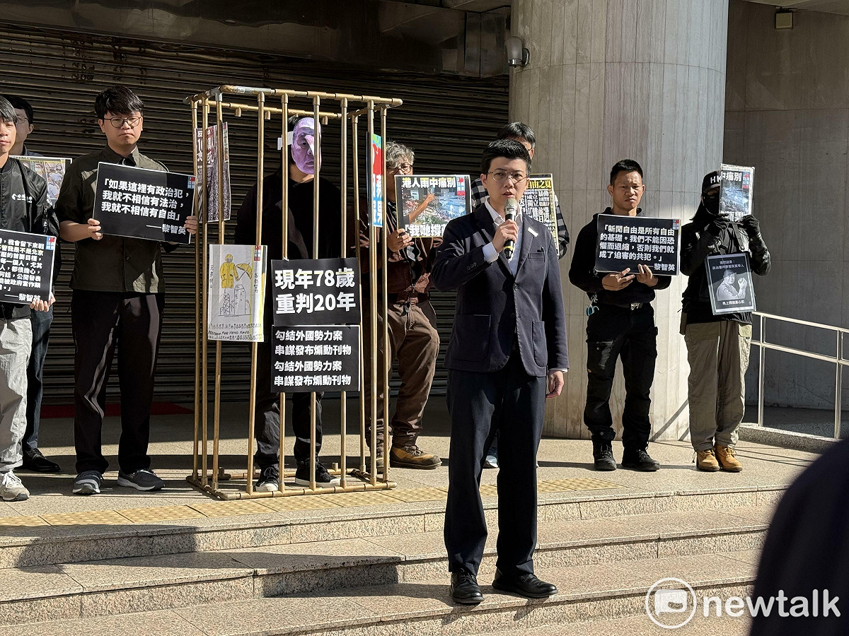台北市議員苗博雅今聲援香港壹傳媒創辦人黎智英。 圖：周煊惠 / 攝