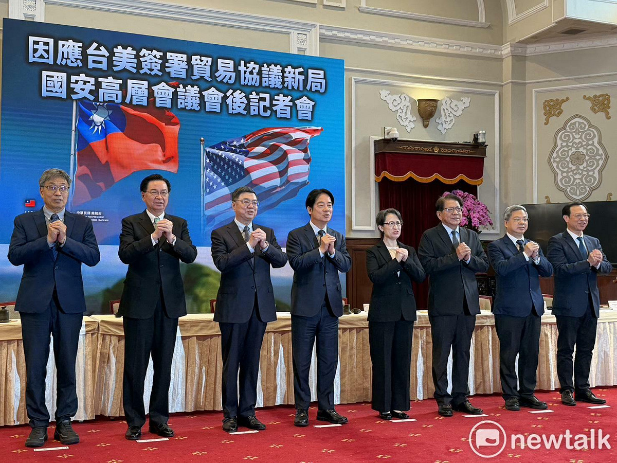 賴清德主持「因應台美簽署貿易協議新局」國安高層會議會後記者會。 圖：高逸帆／攝