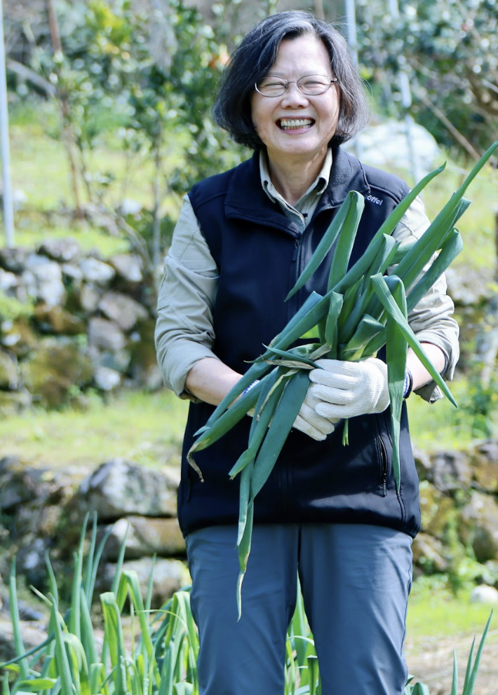 蔡英文拔菜笑得很開心。 圖：蔡英文辦公室提供