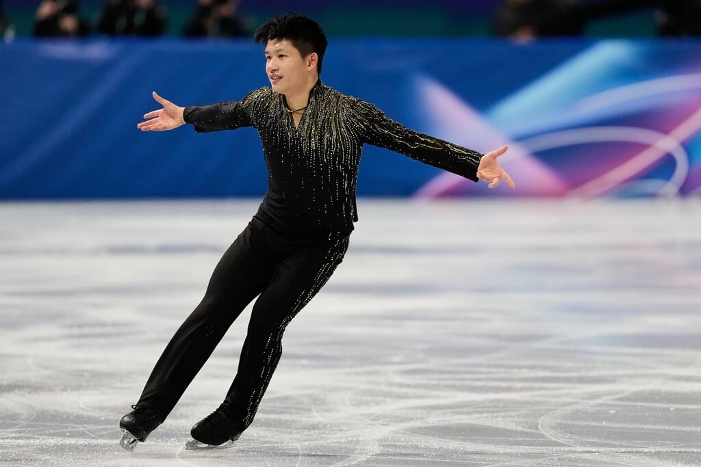 台灣滑冰新星李宇翔於台灣時間14日凌晨征戰米蘭冬奧花式滑冰長曲決賽。（美聯社）