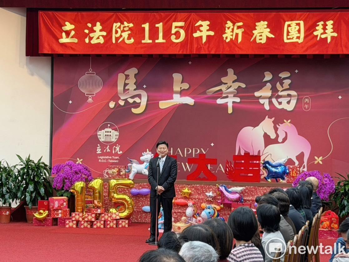 國民黨團總召傅崐萁於立院新春團拜致詞。 圖：金大鈞/攝