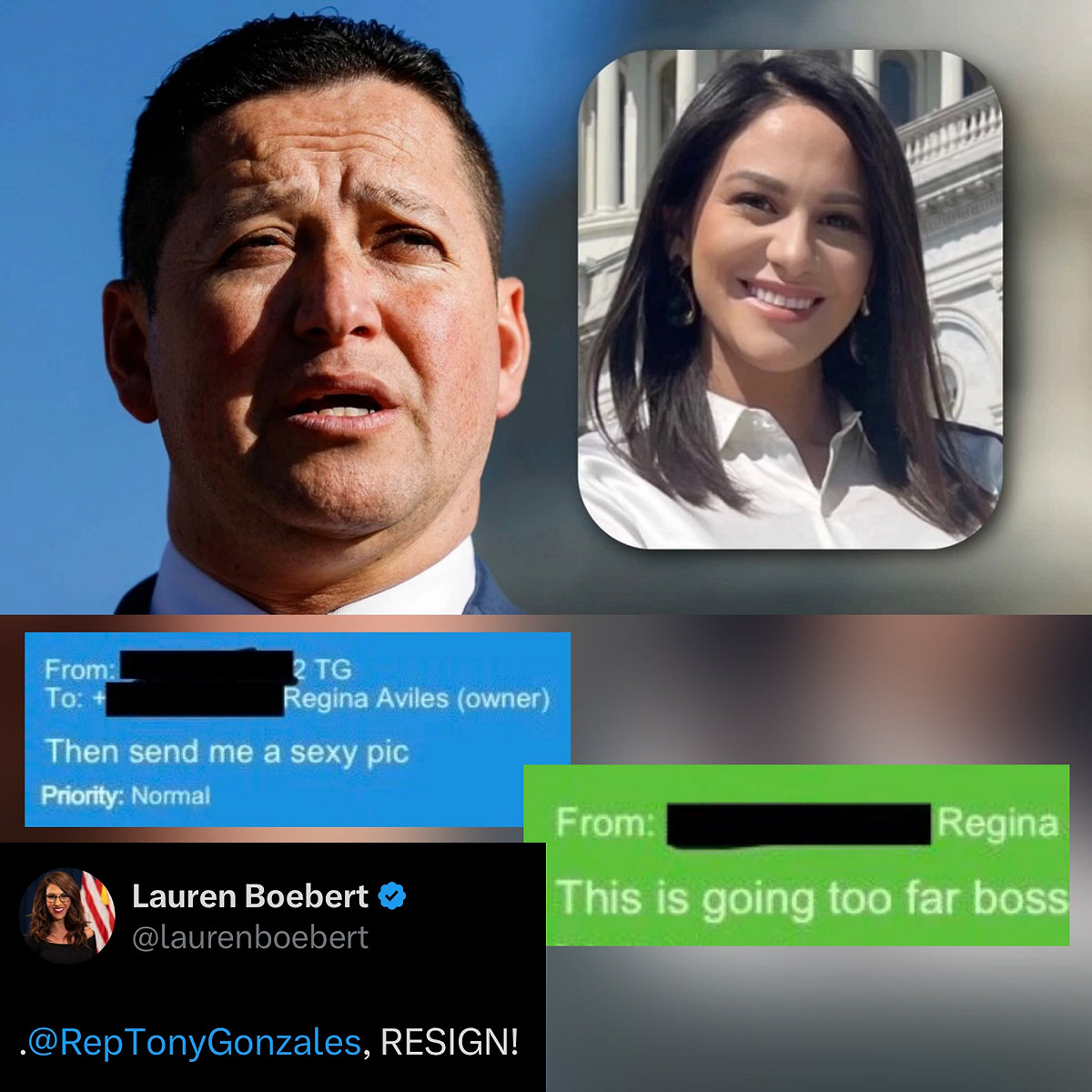 德州共和黨聯邦眾議員托尼·岡薩雷斯（Tony Gonzales）在其前助理過世於自殺前，曾向對方發送性暗示訊息。 圖：翻攝自 X Nick Sortor