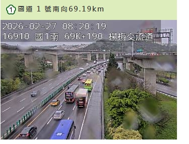 國1下楊梅- 中壢南下路段，上午8時許車速只有23公里。 圖/截取自高速公路1968即時影像
