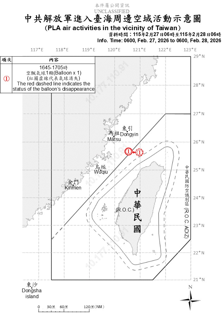 國軍偵獲中共軍艦7艘、空飄氣球1顆。 圖/國防部