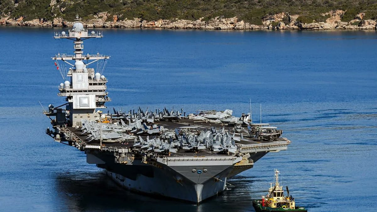 美國福特號航空母艦（USS Gerald R. Ford, CVN-78）出動對伊朗發動打擊。 圖：翻攝自 X @mrmalhotra26