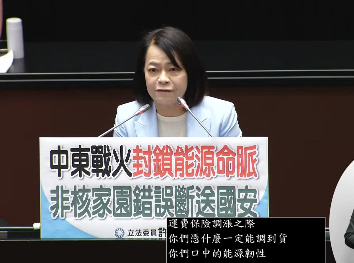 國民黨立委許宇甄於立法院國是論壇再度痛斥民進黨的能源政策。 圖：擷取自國會頻道