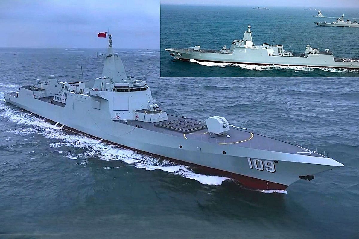 中國海軍戰力持續升級，東海艦隊迎來兩艘最新 055 型飛彈驅逐艦，分別為東莞艦（舷號109）與安慶艦（舷號110），總噸位達萬噸級。 圖:翻攝自X帳號@ArmyRecognition