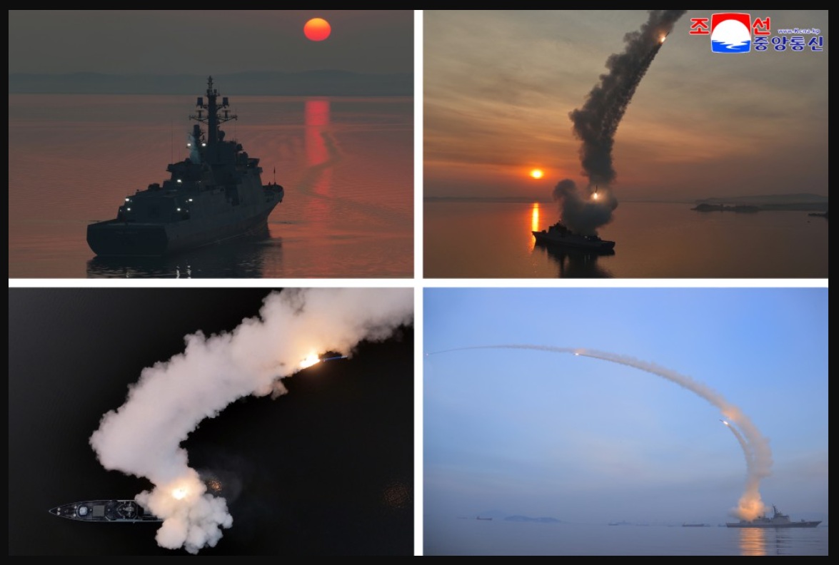 北韓官媒《朝中社》報導，「崔賢號」驅逐艦作戰運用評估，10日試射戰略巡航導彈。 圖：翻攝朝中社