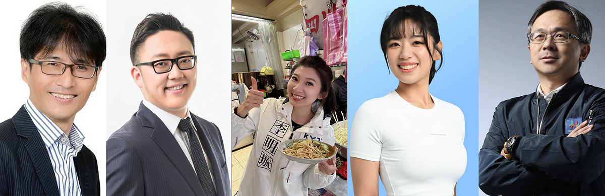 富錦里里長李煥中、上屆初選落馬的滿志剛、前國民黨發言人李明璇、楊智伃、立法院長韓國瑜主任許原榮（由左至右）投入國民黨台北市松山信義議員初選，但遭傳黑料滿天飛恐成未爆彈，地方人士曝，「負面新聞恐在大選過程中持續被炒作」。 圖：取自臉書粉專（新頭殼合成）