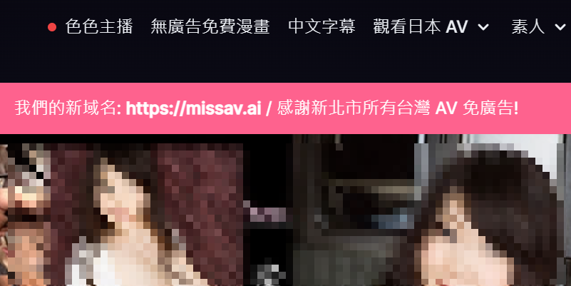 MissAV網站中挑釁開嗆「感謝新北市，所有台灣AV免廣告」。 圖：翻攝畫面