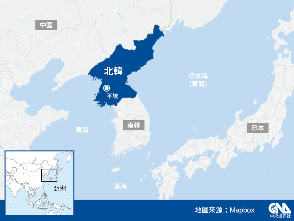 南韓合同參謀本部14日表示，北韓向日本海方向發射了不明飛行器，隨後更新資訊為約10枚不明彈道飛彈。（中央社製圖）