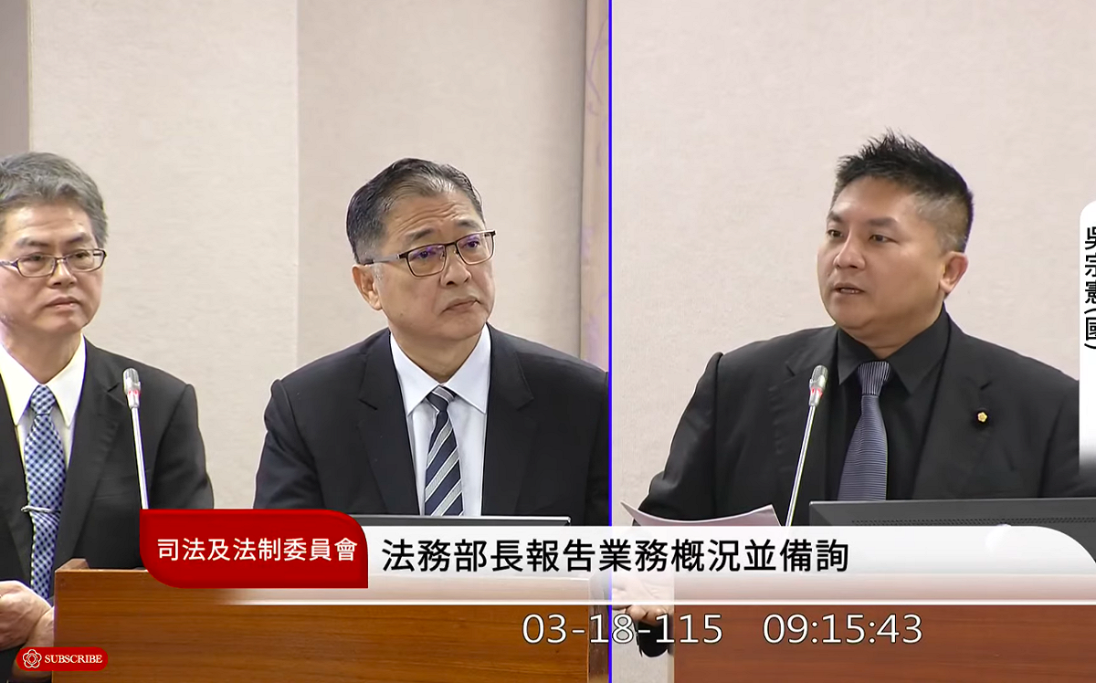 藍委吳宗憲質疑政風系統未介入監委私用公務車調查，廉政署坦言「沒有」，遭吳宗憲質疑雙標，要求一個月內提出書面報告，說明監察院政風體系未啟動調查的原因。 圖：翻攝自國會頻道