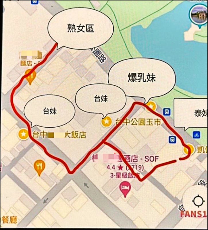 網友瘋傳一張台中市的另類地圖。 圖：翻攝自Threads