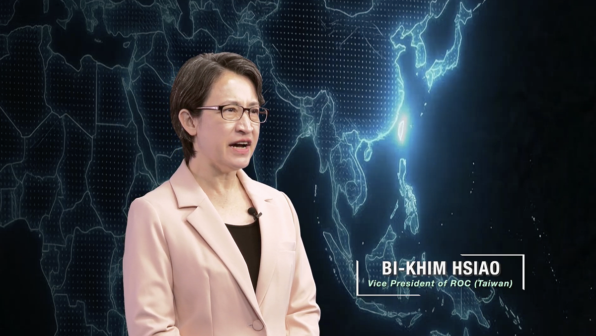 蕭美琴以錄影方式於美國「國會山莊與矽谷論壇」（Hill &amp; Valley Forum）年度研討會發表談話。 圖：總統府提供
