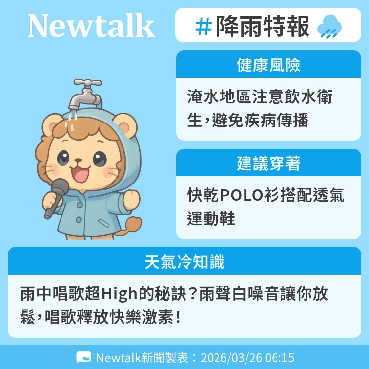 雨中唱歌超High的秘訣？雨聲白噪音讓你放鬆，唱歌釋放快樂激素！ 圖：Newtalk製表