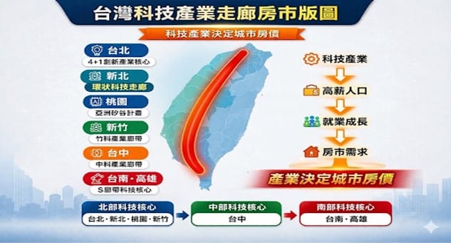 台灣科技產業走廊房市版圖。 圖:房市專家李同榮/提供