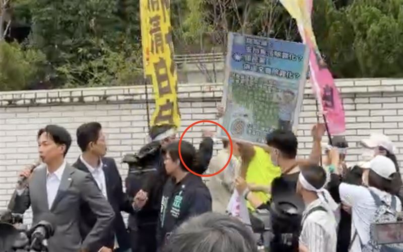 黃衣男大喊「民眾黨支持貪污除罪化」，小草揮拳打人。 圖：翻攝畫面