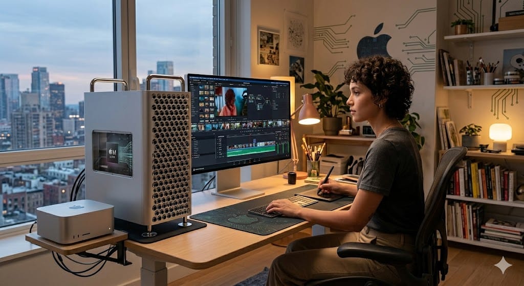 蘋果(Apple)於昨(26)日正式宣布，存在逾20年的旗艦專業桌機Mac Pro已停產，目前已悄悄從官網下架。(示意圖) 圖：Gemini AI生成 / 林冠妤 製