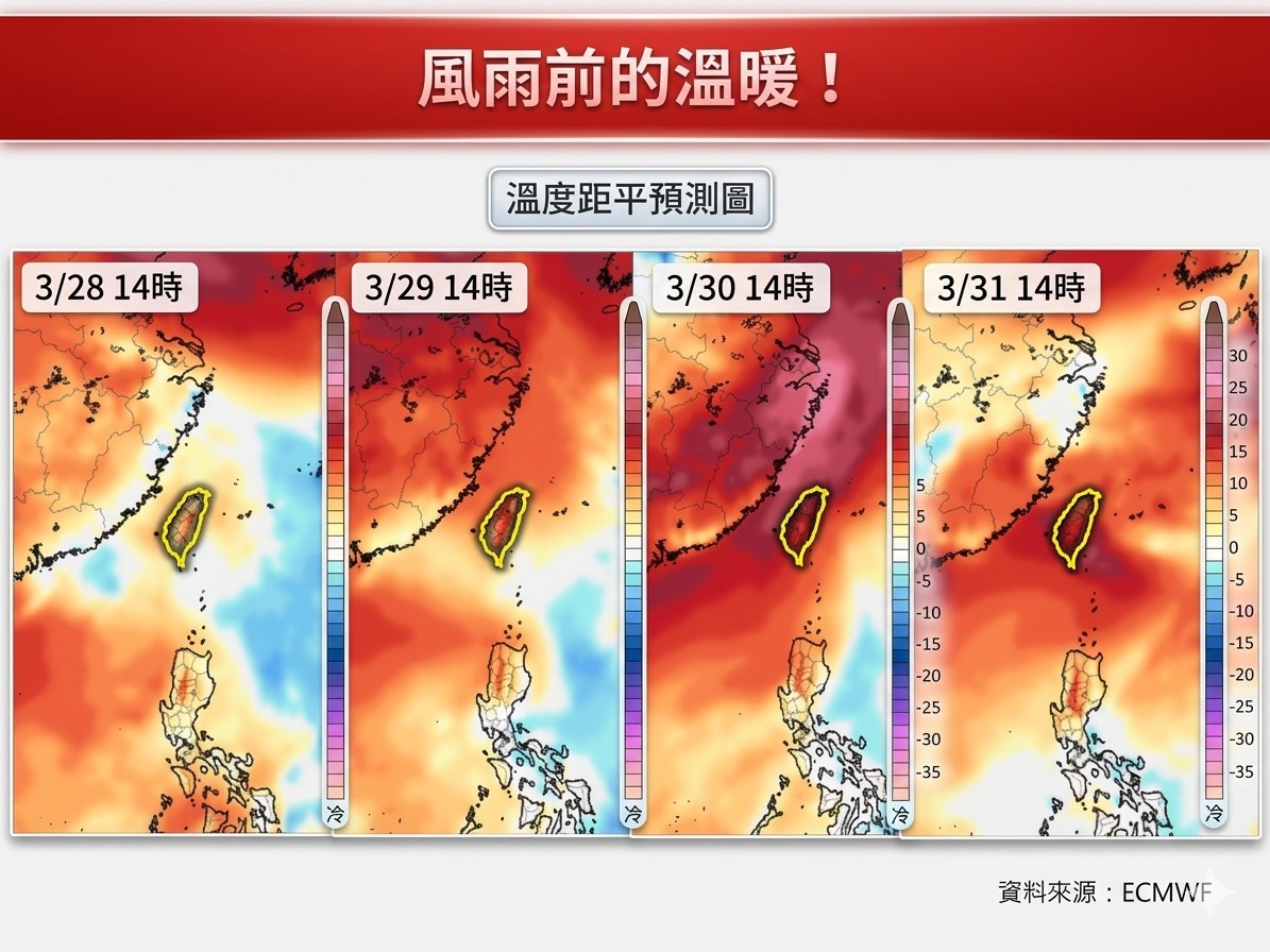 今明兩天東北季風減弱，各地高溫上看30度。 圖：取自林老師氣象站