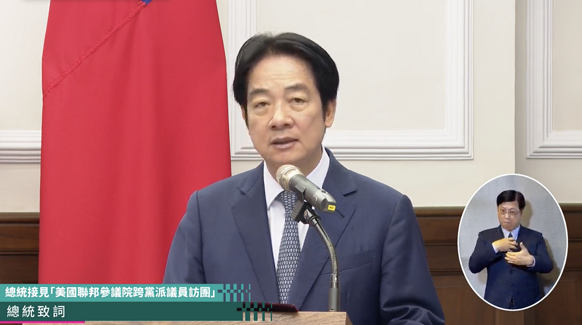 賴清德接見美國聯邦參議院跨黨派議員訪團。 圖：翻攝自賴清德YT
