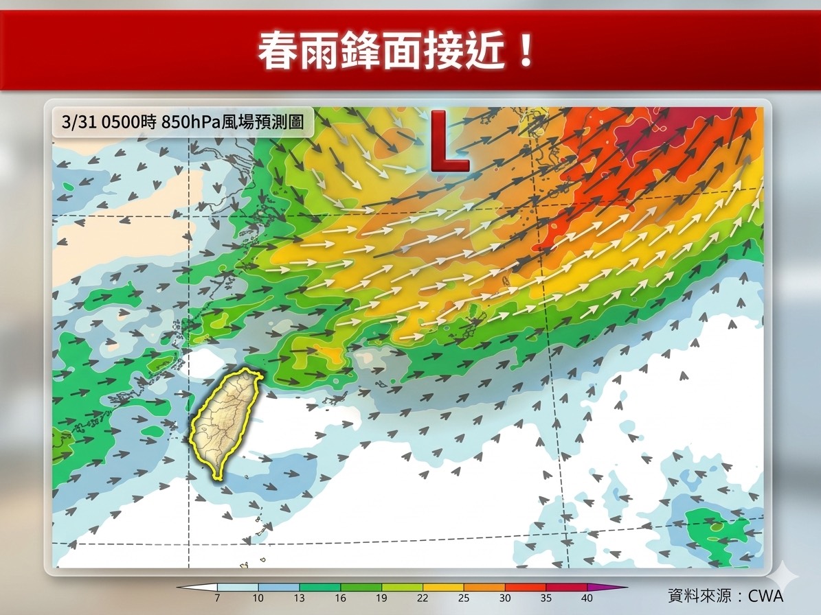 今日天氣受鋒面接近影響，環境水氣增多，大氣不穩定，北部、基隆及宜蘭地區降雨機率增高。 圖：取自林老師氣象站