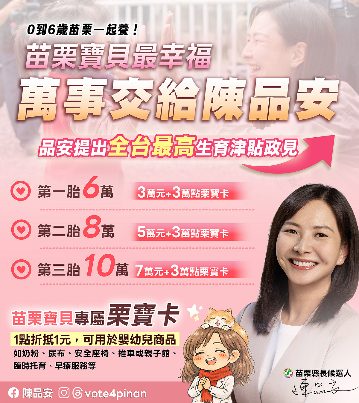 陳品安拋出全台最高生育津貼政見。 圖：陳品安辦公室提供