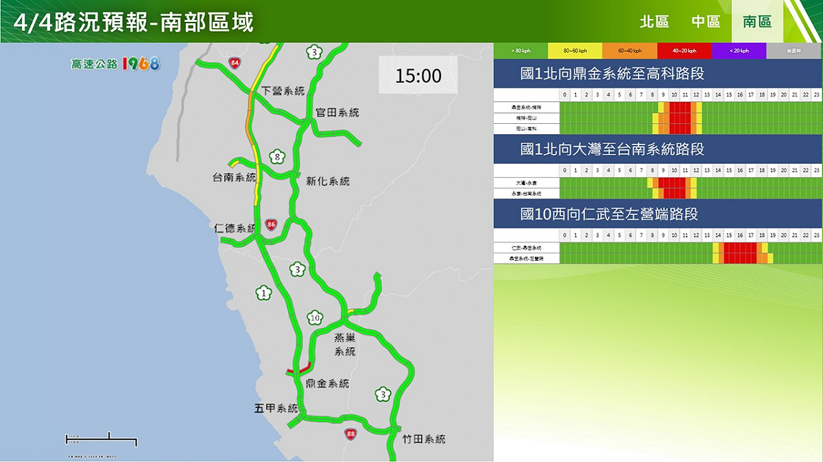 明日下午南部路況預報。 圖：高公局／提供