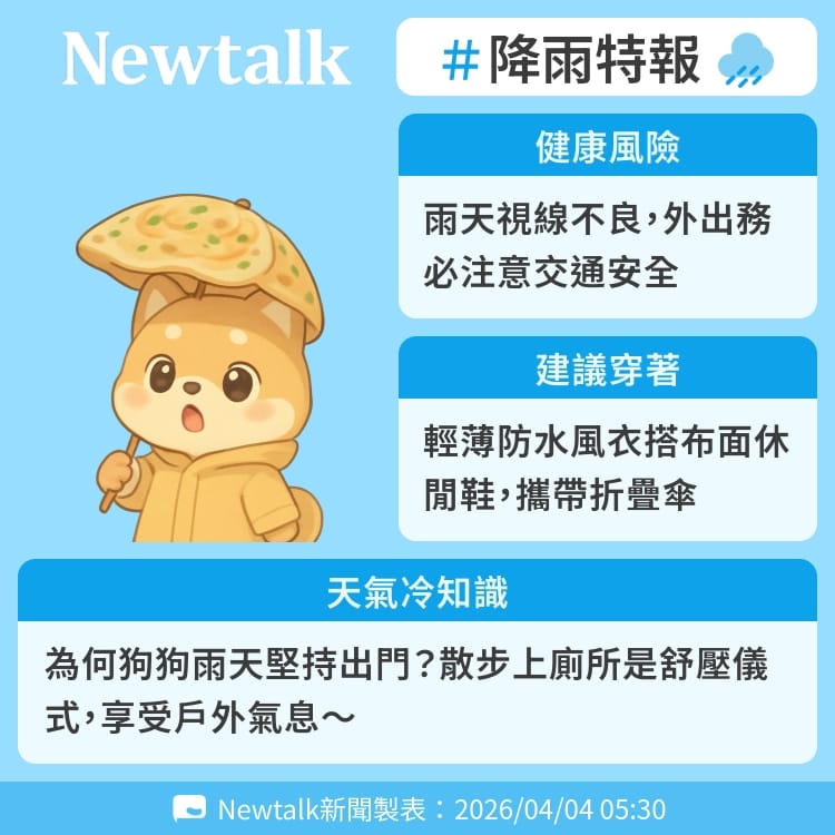 為何狗狗雨天堅持出門？散步上廁所是舒壓儀式，享受戶外氣息～ 圖：Newtalk製表