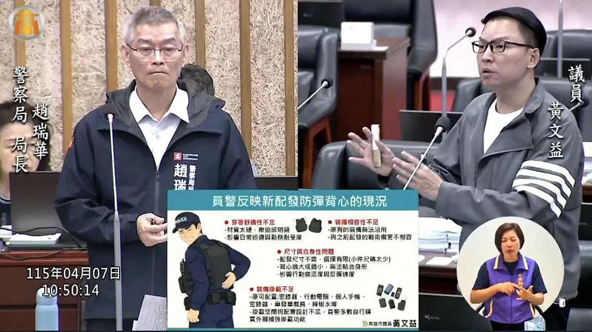 黃文益(右)強烈要求趙瑞華(左)如實向警政署反映基層心聲，防彈背心若不適用應研議重新採購或改良。 圖：黃文益服務處/提供