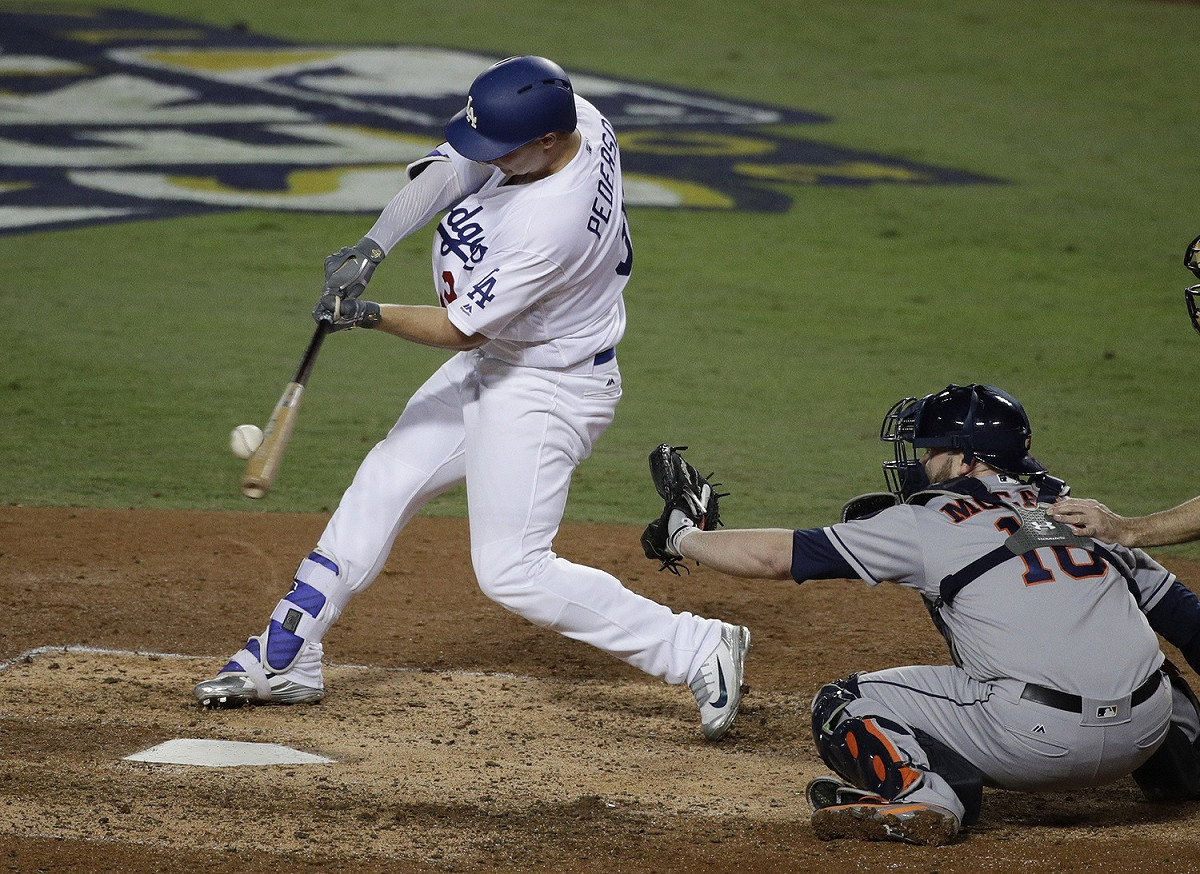 道奇皮德森（Joc Pederson）砲轟全壘打，讓道奇取得3比1領先。 圖 : 達志影像/美聯社