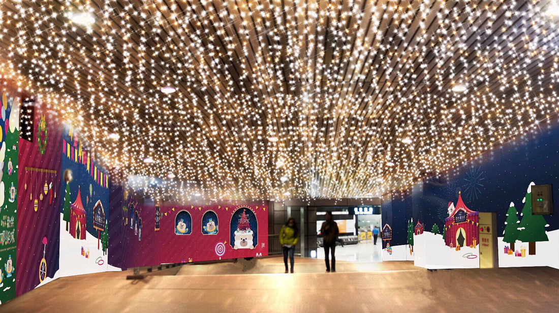 圖為新北市政府地下一樓連通道燈飾模擬圖。 圖：新北市觀旅局提供